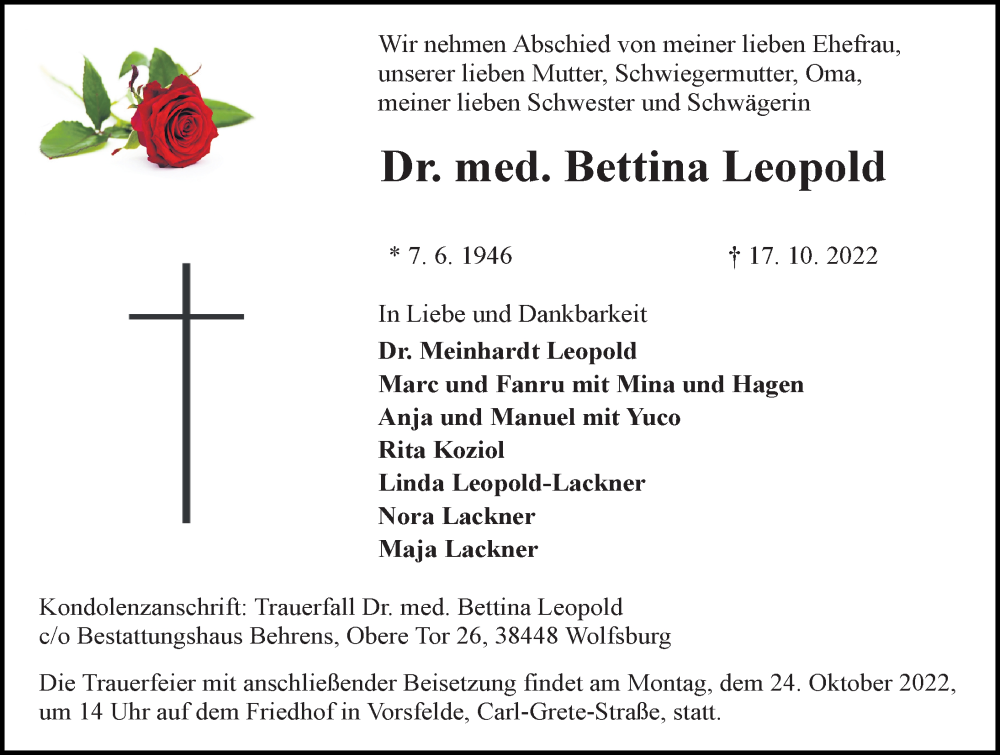 Traueranzeigen Von Bettina Leopold | Trauer-anzeigen.de