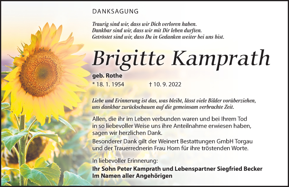  Traueranzeige für Brigitte Kamprath vom 29.10.2022 aus Torgauer Zeitung