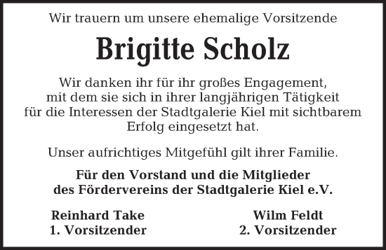 Traueranzeige von Brigitte Scholz von Kieler Nachrichten