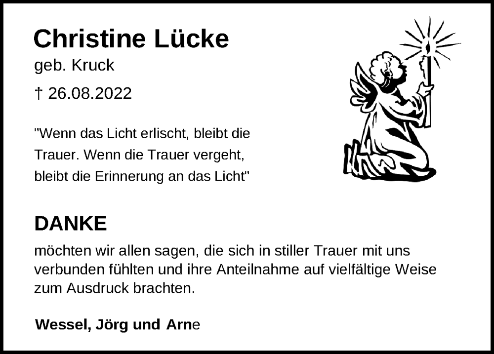  Traueranzeige für Christine Lücke vom 08.10.2022 aus Göttinger Tageblatt