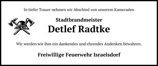 Traueranzeige von Detlef Radtke von Lübecker Nachrichten