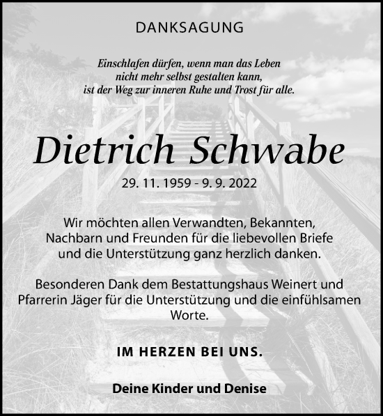 Traueranzeige von Dietrich Schwabe von Torgauer Zeitung