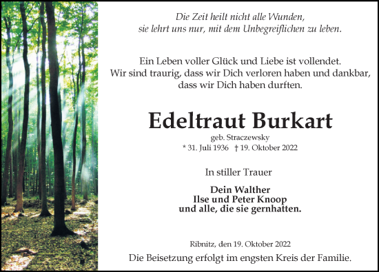 Traueranzeige von Edeltraut Burkart von Ostsee-Zeitung GmbH