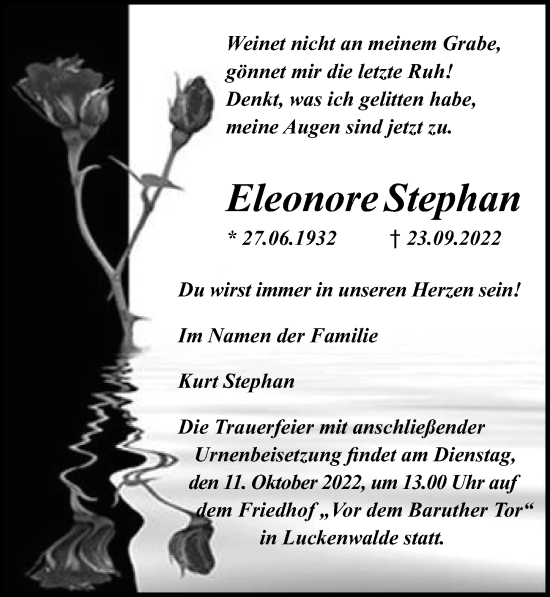Traueranzeige von Eleonore Stephan von Märkischen Allgemeine Zeitung