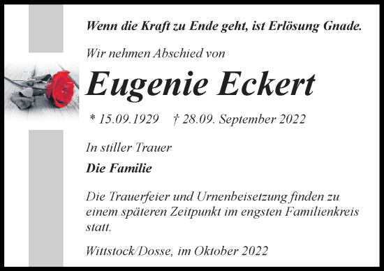Traueranzeige von Eugenie Eckert von Märkischen Allgemeine Zeitung
