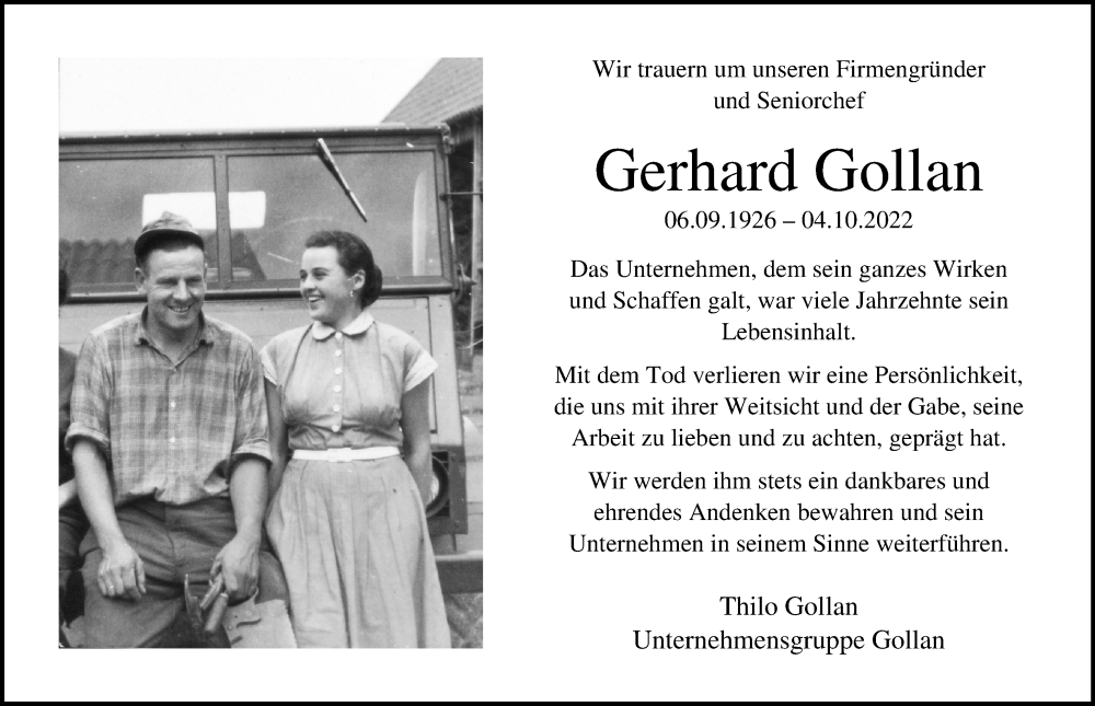  Traueranzeige für Gerhard Gollan vom 09.10.2022 aus Lübecker Nachrichten