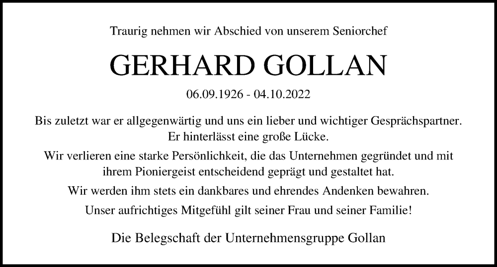  Traueranzeige für Gerhard Gollan vom 09.10.2022 aus Lübecker Nachrichten