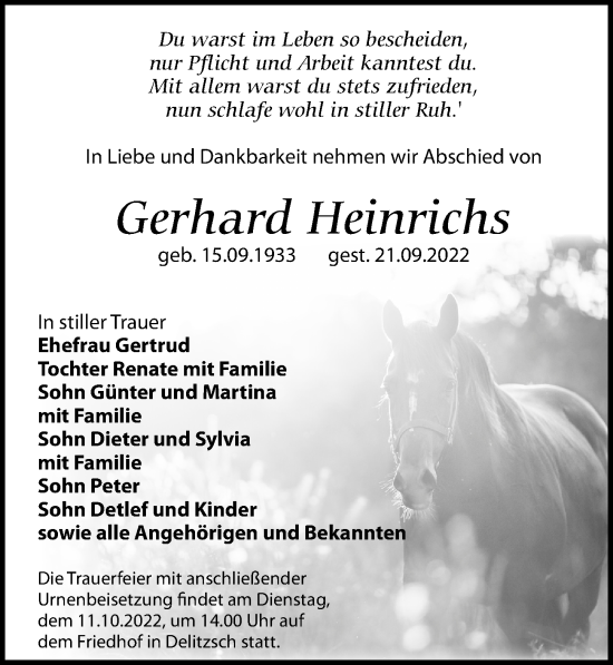 Traueranzeige von Gerhard Heinrichs von Leipziger Volkszeitung