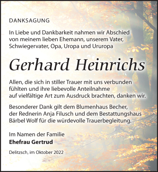 Traueranzeige von Gerhard Heinrichs von Leipziger Volkszeitung