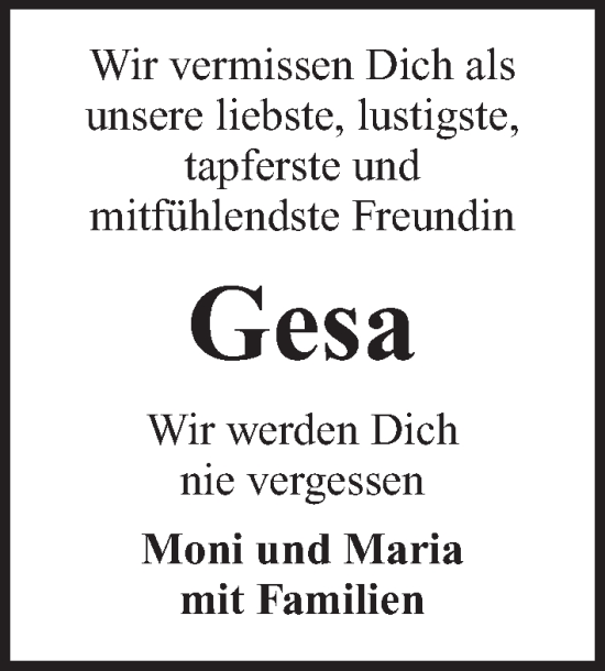 Traueranzeige von Gesa  von Kieler Nachrichten