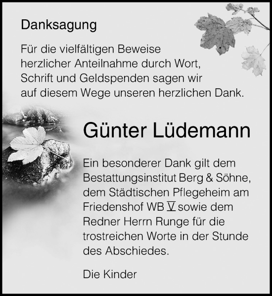 Traueranzeige von Günter Lüdemann von Ostsee-Zeitung GmbH