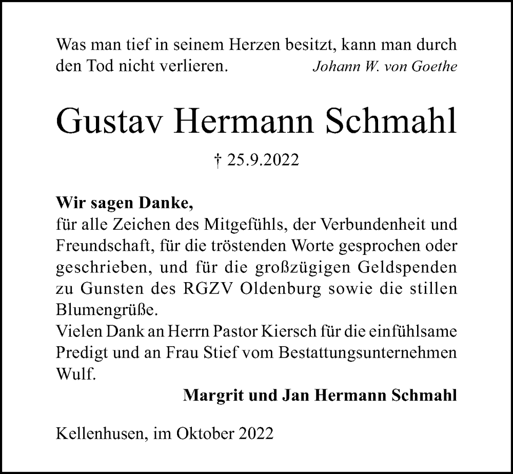  Traueranzeige für Gustav Hermann Schmahl vom 28.10.2022 aus Lübecker Nachrichten