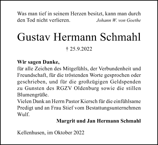 Traueranzeige von Gustav Hermann Schmahl von Lübecker Nachrichten
