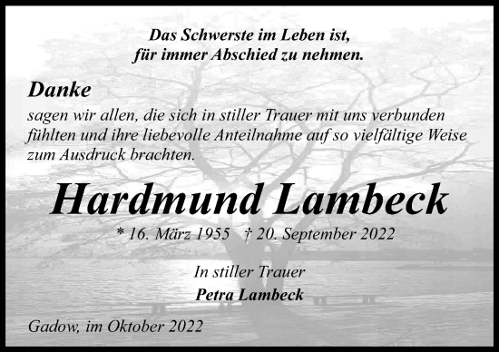 Traueranzeige von Handmund Lambeck von Märkischen Allgemeine Zeitung
