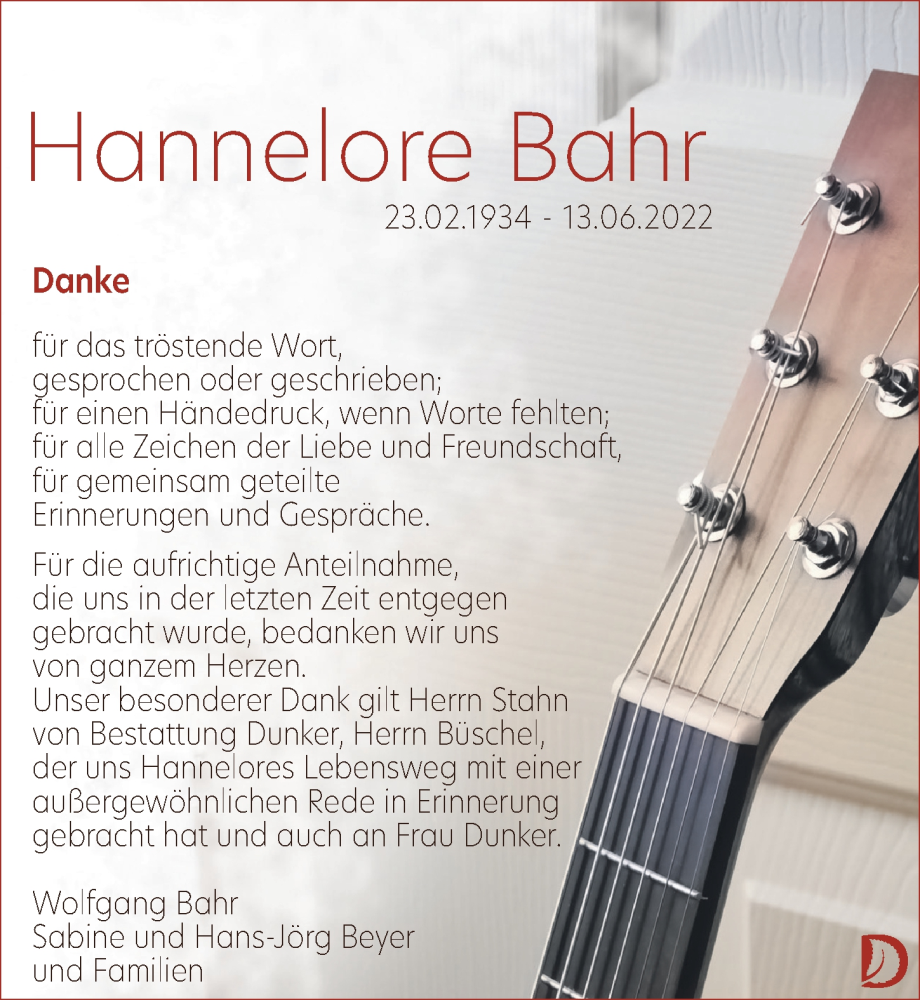  Traueranzeige für Hannelore Bahr vom 22.10.2022 aus Leipziger Volkszeitung