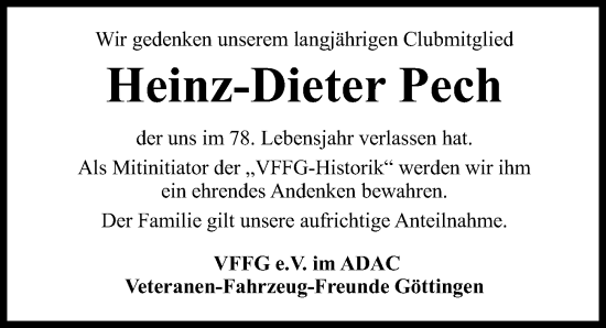 Traueranzeige von Heinz-Dieter Pech von Göttinger Tageblatt