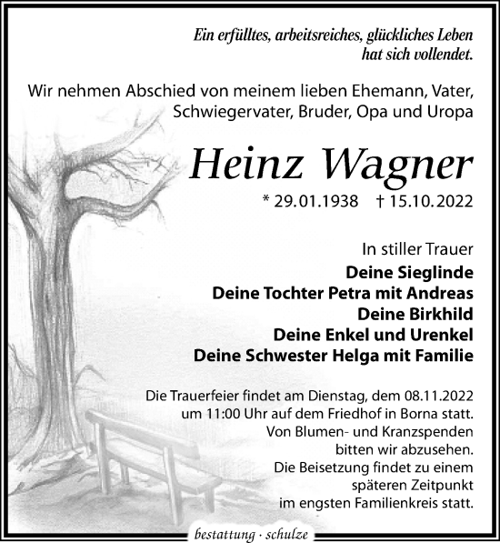 Traueranzeige von Heinz Wagner von Leipziger Volkszeitung