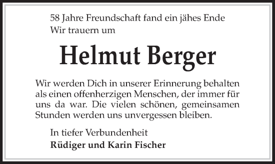 Traueranzeige von Helmut Berger von Kieler Nachrichten