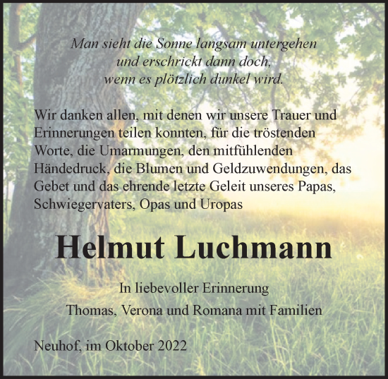 Traueranzeige von Helmut Luchmann von Märkischen Allgemeine Zeitung