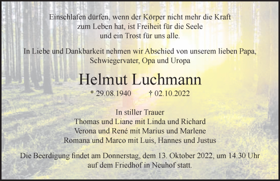 Traueranzeige von Helmut Luchmann von Märkischen Allgemeine Zeitung