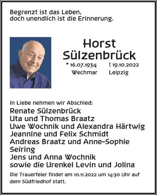Traueranzeige von Horst Sülzenbrück von Leipziger Volkszeitung