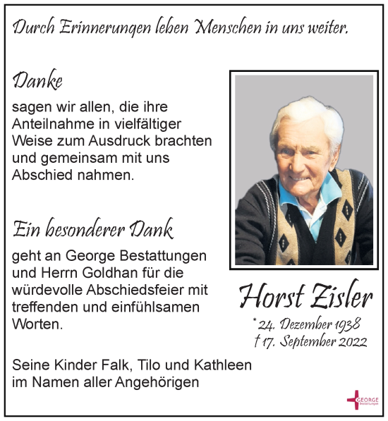 Traueranzeige von Horst Zisler von Leipziger Volkszeitung