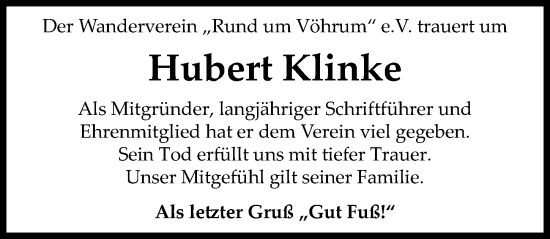 Traueranzeige von Hubert Klinke von Peiner Allgemeine Zeitung