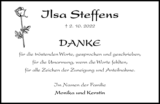 Traueranzeige von Ilsa Steffens von Kieler Nachrichten