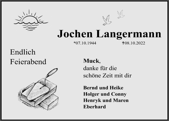 Traueranzeige von Jochen Langermann von Ostsee-Zeitung GmbH