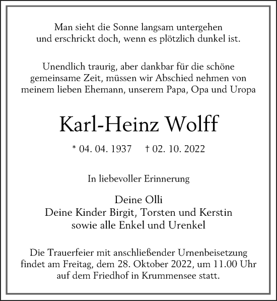 Traueranzeige von Karl-Heinz Wolff von Märkischen Allgemeine Zeitung