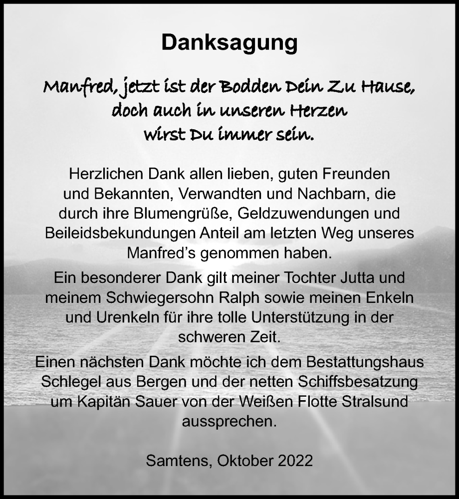  Traueranzeige für Manfred  vom 15.10.2022 aus Ostsee-Zeitung GmbH