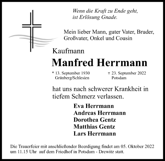 Traueranzeige von Manfred Herrmann von Märkischen Allgemeine Zeitung