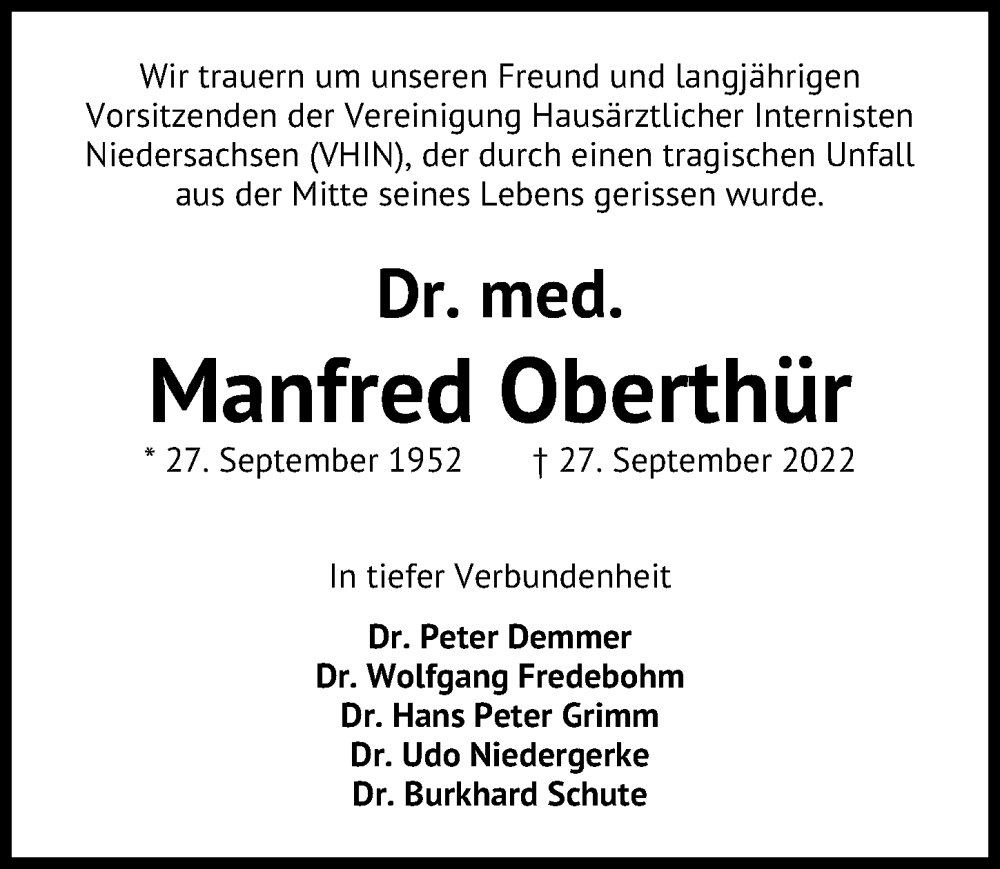  Traueranzeige für Manfred Oberthür vom 01.10.2022 aus Hannoversche Allgemeine Zeitung/Neue Presse