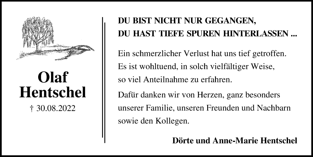  Traueranzeige für Olaf Hentschel vom 01.10.2022 aus Ostsee-Zeitung GmbH