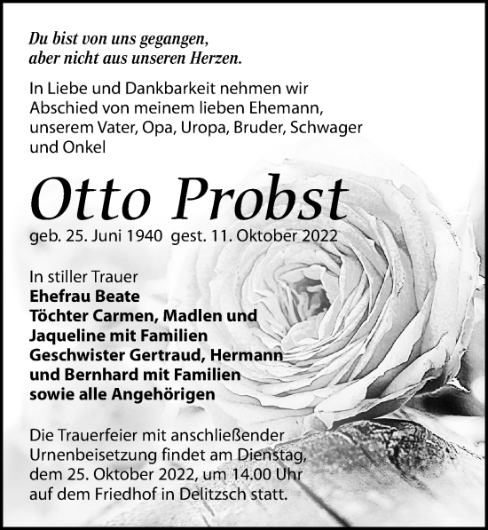 Traueranzeige von Otto Probst von Leipziger Volkszeitung