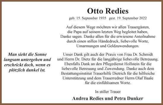 Traueranzeige von Otto Redies von Ostsee-Zeitung GmbH