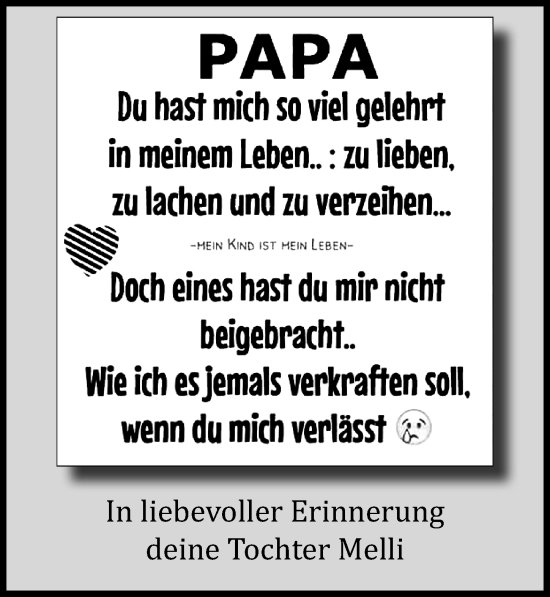 Traueranzeige von Papa  von Ostsee-Zeitung GmbH