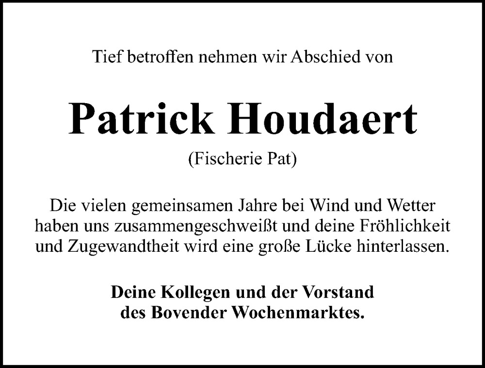  Traueranzeige für Patrick Houdaert vom 15.10.2022 aus Göttinger Tageblatt