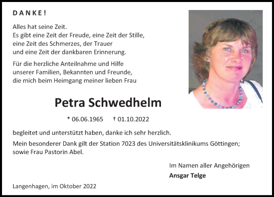 Traueranzeige von Petra Schwedhelm von Eichsfelder Tageblatt