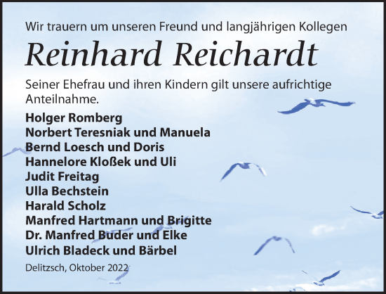 Traueranzeige von Reinhard Reichardt von Leipziger Volkszeitung