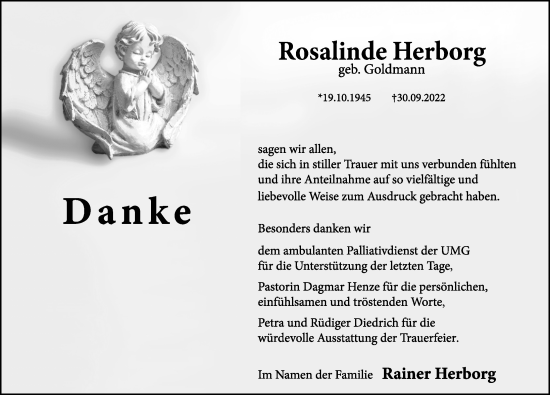 Traueranzeige von Rosalinde Herborg von Göttinger Tageblatt