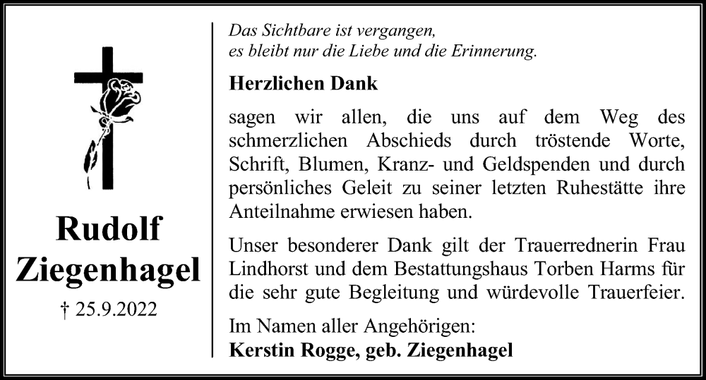  Traueranzeige für Rudolf Ziegenhagel vom 08.10.2022 aus Ostsee-Zeitung GmbH