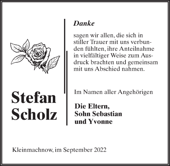 Traueranzeige von Stefan Scholz von Märkischen Allgemeine Zeitung