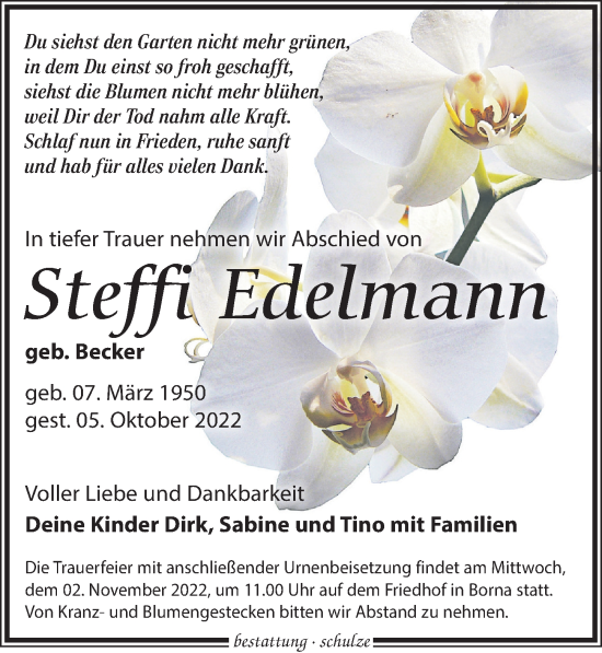 Traueranzeige von Steffi Edelmann von Leipziger Volkszeitung