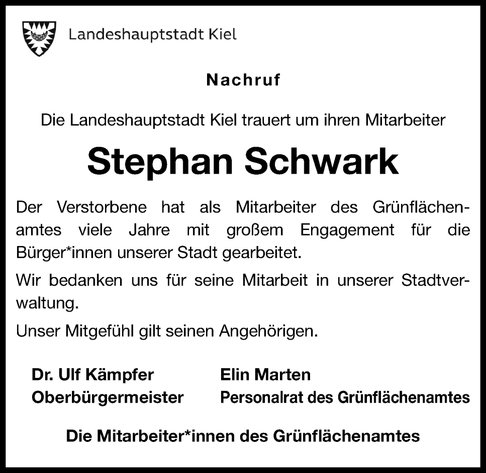  Traueranzeige für Stephan Schwark vom 22.10.2022 aus Kieler Nachrichten