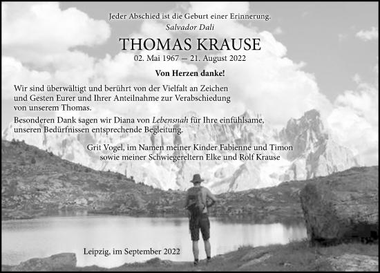 Traueranzeige von Thomas Krause von Leipziger Volkszeitung