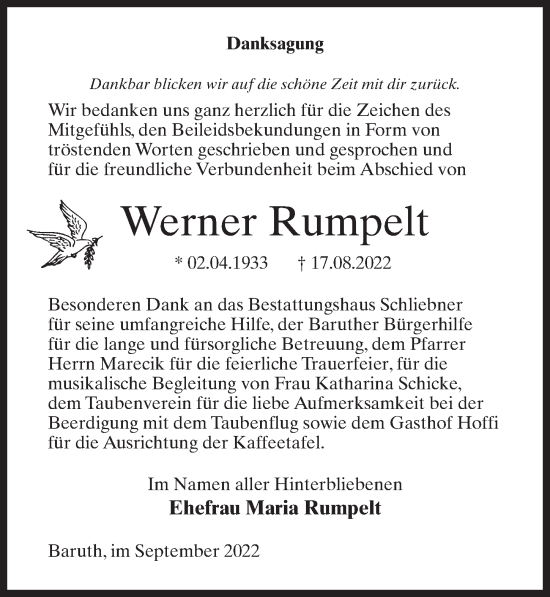 Traueranzeige von Werner Rumpelt von Märkischen Allgemeine Zeitung