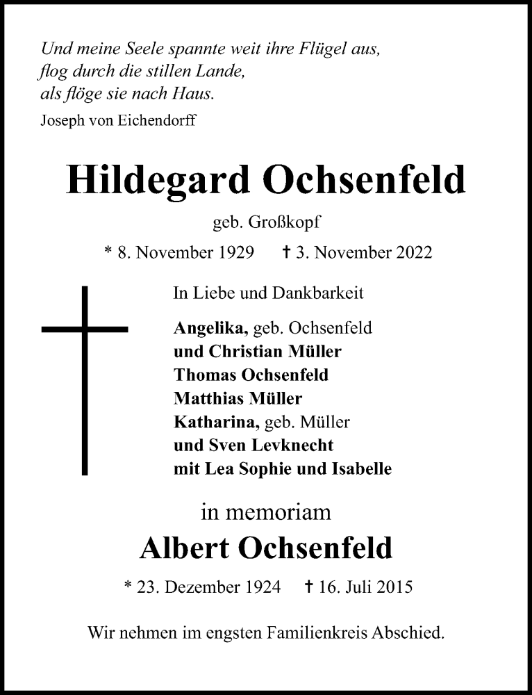  Traueranzeige für Albert Ochsenfeld vom 13.11.2022 aus Lübecker Nachrichten