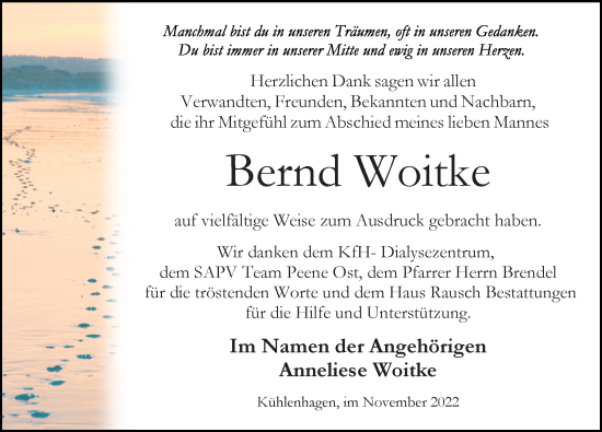 Traueranzeige von Bernd Woitke von Ostsee-Zeitung GmbH