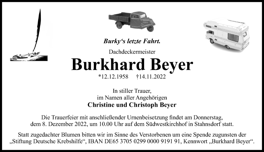 Traueranzeige für Burkhard Beyer vom 26.11.2022 aus Märkischen Allgemeine Zeitung